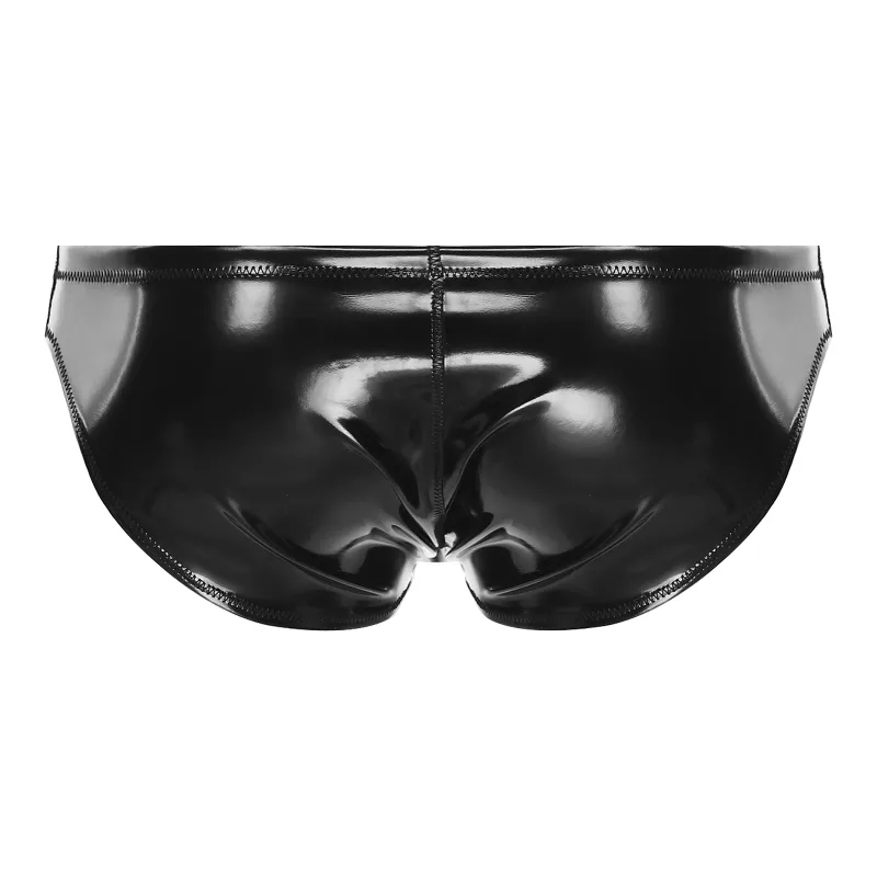 Mens Glossy Latex Briefs Patent Leather Panties Wet Look Bulge Pouch Boxer Briefs Shiny Swimwear Underpants Underwear Lingerie — image 2