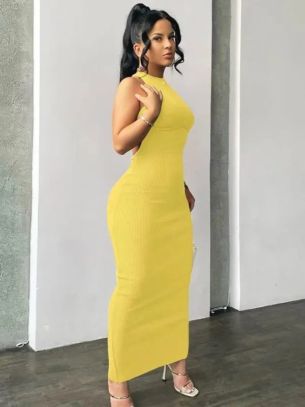 Hugcitar bordázott tömör üreges háttámla ujjatlan szexi hasított miniruha Bodycon 2025 tavaszi női ruhák elegáns buli Y2K — image 15