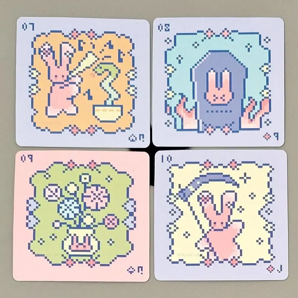 Kawaii Pixel Art Pinkish Lenormand Deck - 42 aranyos Rabbit Oracle kártya, 7x7 cm, Divination Square Mini Deck dombornyomott kartonhoz — image 7