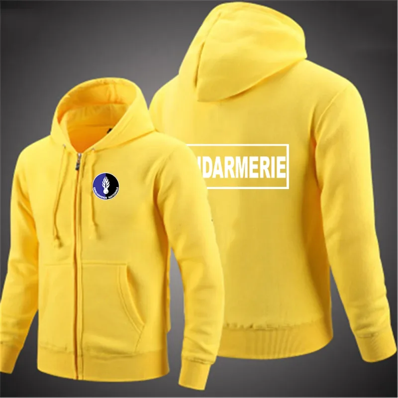 2025 Spring Autumn French Gendarmerie Logo Printed Solid Color Simplicity Hoodies Men's Popular Cardigan Streetwear Jacket Coats