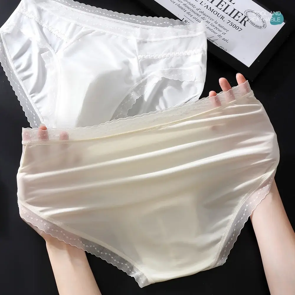 Men's Low Waist Triangle Underwear Sexy Elastic Lace Trim Silk Pouch Ultra-Thin Seamless Underpants plus Size Lingerie — image 10