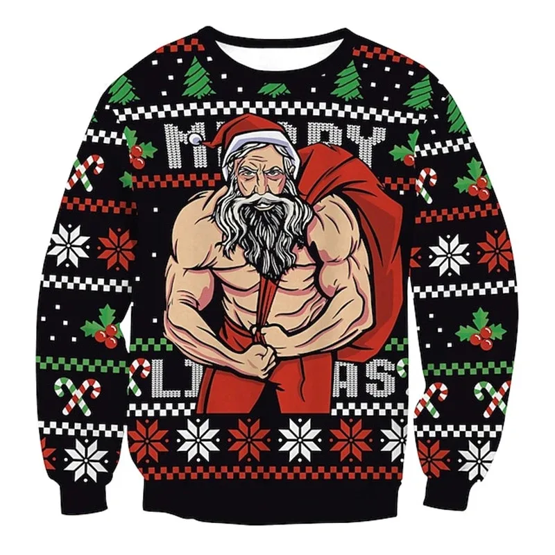 Funny Santa Claus Pattern Ugly Christmas Sweatshirt Men New 3d Printed Xmas Party Crew Neck Long Sleeve Women New Year Hoodies — image 7