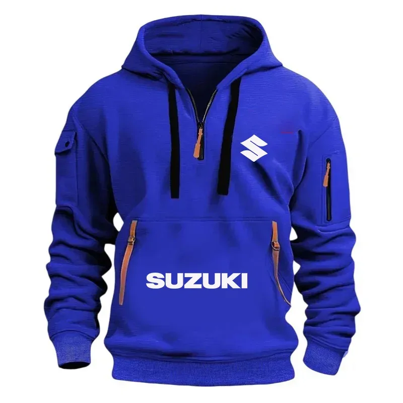 Suzuki Logo Men's Outdoor Hoodie Half Stand Collar Warm Shirt for Cycling Autumn Winter 2026 New Collection