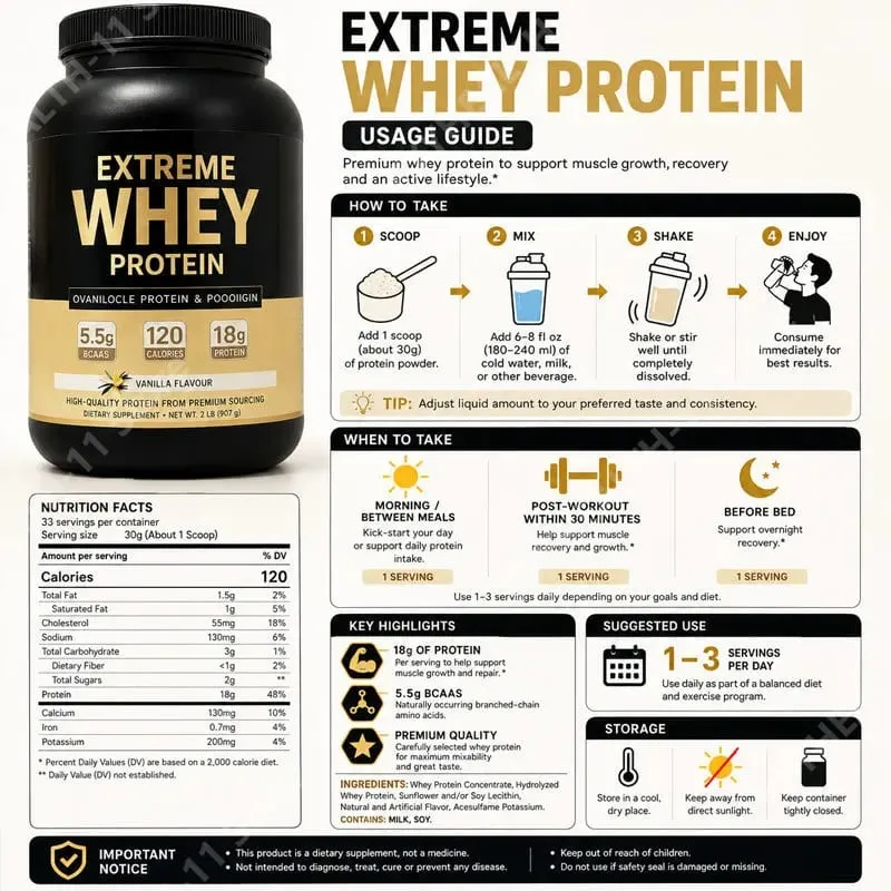 Whey Protein Powder White Mass Gainer Muscle Supplement Muscle Growth Sport Health Support for Gym Vanilla Flavor 1000g — image 6