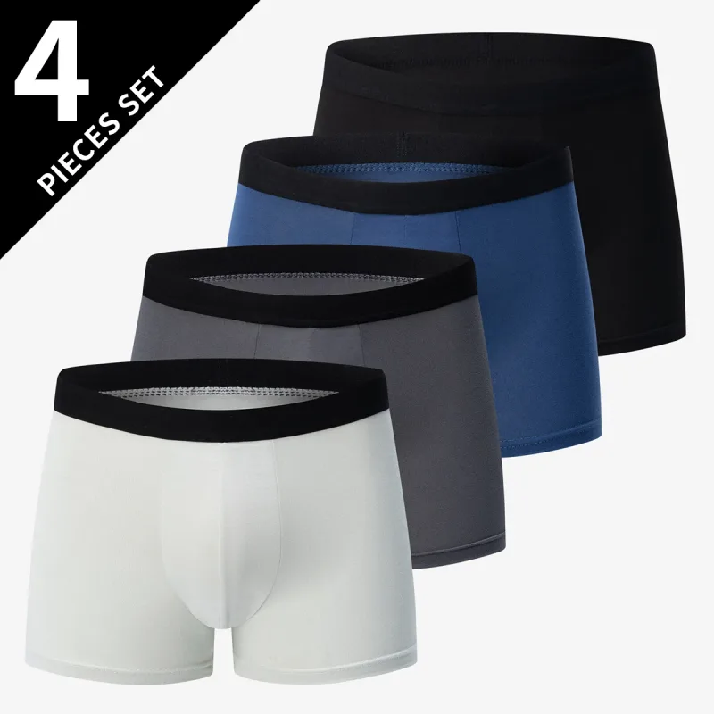4 Pack Europe At America Size ng Men's Solid Color Sexy Boxer Underwear Antibacterial Breathable Plus Size Men's Shorts Underwear — image 9
