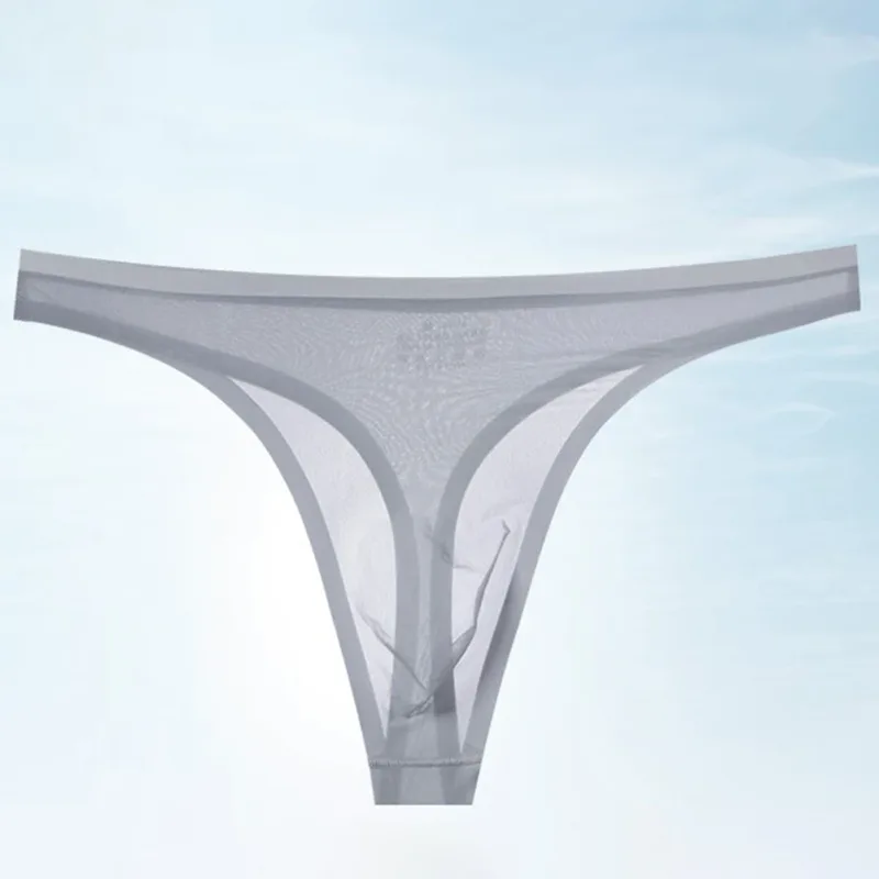 Men's Ultra-thin Ice Silk G-string 3D Bulge Pouch Thong See Through Underwear Low Rise Men Bikini Briefs U Pouch Lingerie