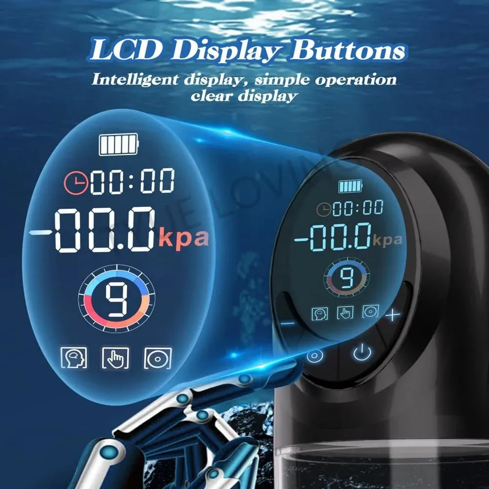 Elektromos péniszpumpa új LCD-s pénisznagyobbító szivattyú, péniszedző, szopás férfi maszturbátorok csésze Dick pumpa szexjátékok férfiaknak — image 4