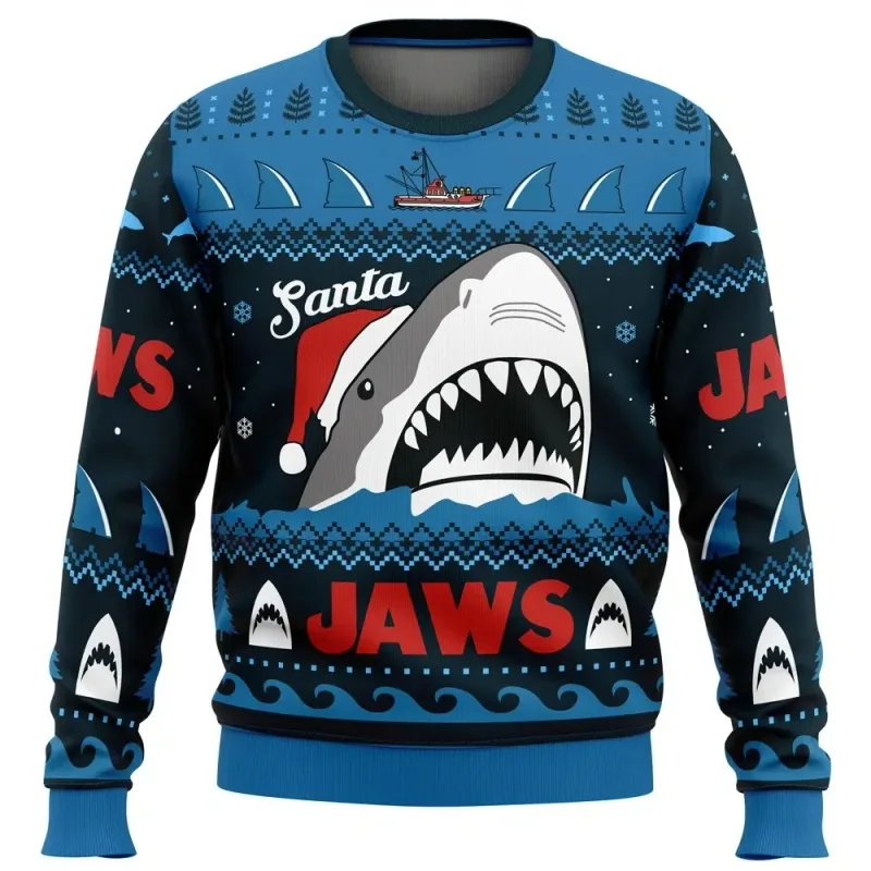 Santa Jaws Jaws Herren-Sweatshirt mit Rundhalsausschnitt, hässliches Weihnachts-Sweatshirt, weich, bequem, stilvoll, entspannte Passform, Übergröße, langärmlig, Herbst und Winter — image 7