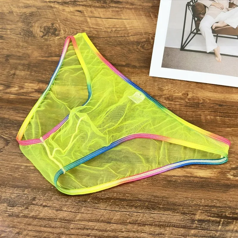Cuecas masculinas coloridas de cintura baixa u convexa, cuecas de gaze sexy ultrafinas de malha pura transparente — image 15
