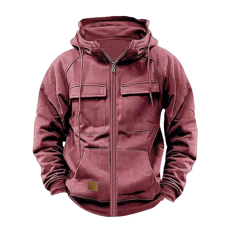 New Autumn Winter Men's Hooded Solid Hoodies Jackets Multi Pockets Male Zipper Sweatshirts Sports Outdoor Casual Hoodie Coat — image 8