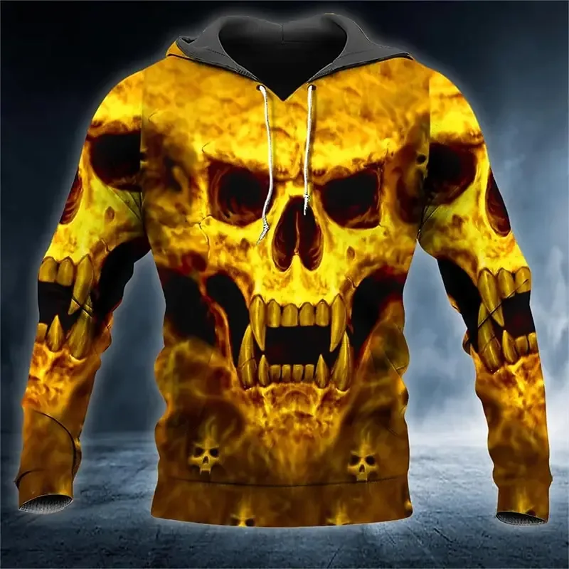 Skull 3D Printed Hoodie för herr, Halloween Horror Graphic Hooded Sweatshirt, Gothic Casual Streetwear Pullover Toppar Herrkläder — image 9
