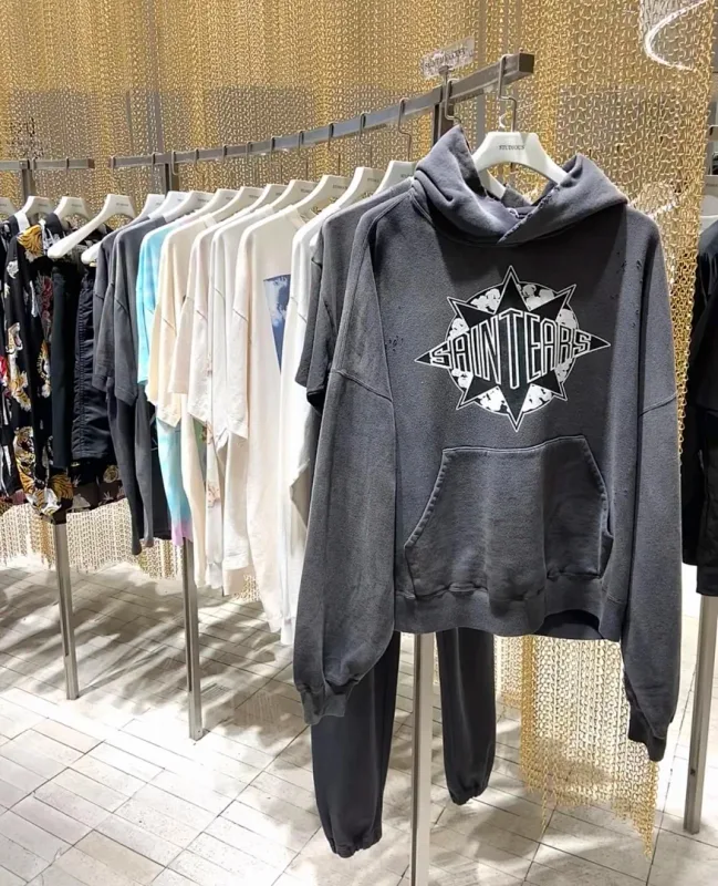 24FW SAINT Vintage Angel Printed Distressed Women Men Hooded Sweatshirt Hoodies Oversized Men Casual Cotton Pullover Hoodie — image 21