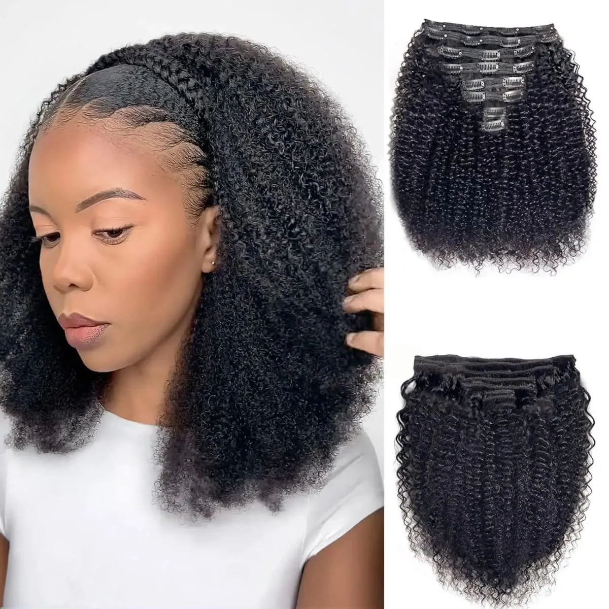 Valódi Remy Afro Coily Clip In Emberi Hajhosszabbítás Feldolgozatlan 4B 4C Afro Kinky Göndör Clip Ins Afroamerikaiak Fekete Nők számára