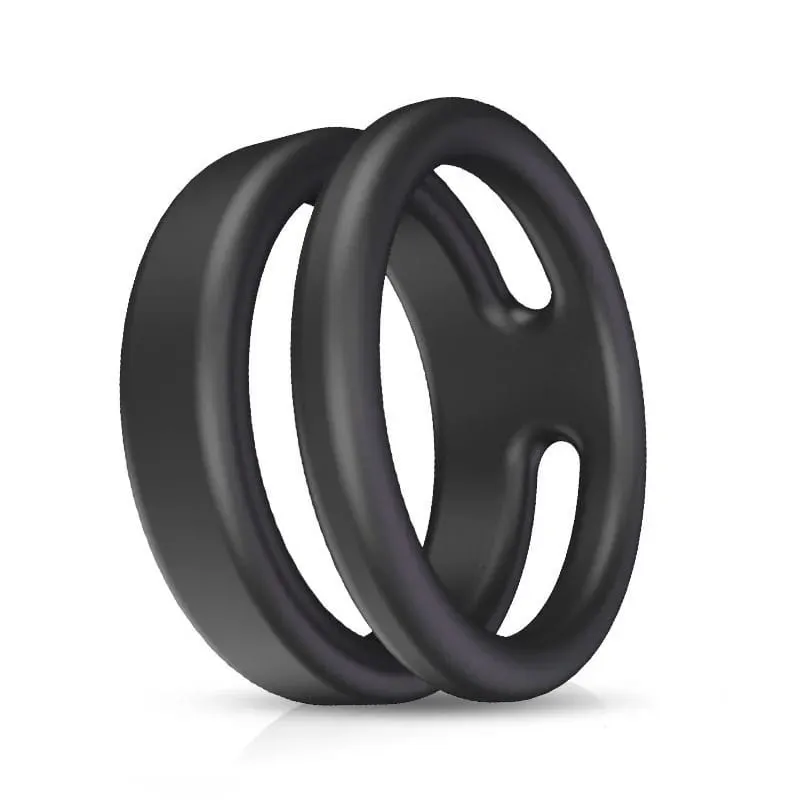 Safe Silicone Black Male Rings Double Cockring Delay Premature Ejaculation Penis Ball Loop Lock Adult Sex Toys Product for Men