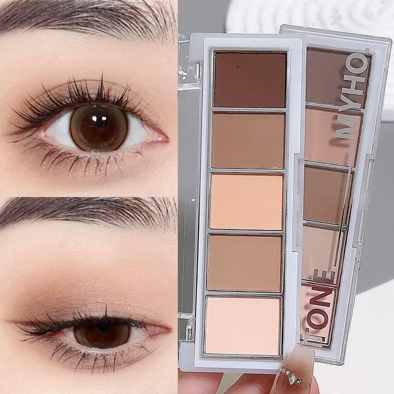 5-color Eyeshadow Palette Matte Natural Brown Portable Bronzers Cosmetic Contouring Shadow Earth Color Eye Shadow Makeup Palette — image 2