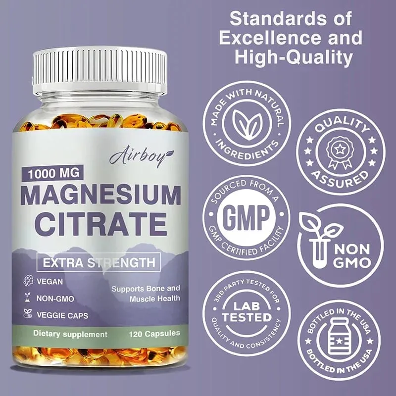 Magnesium Citrate - Supplement for Stress Relaxation Bone Sleep Heart Health Nerve Muscle & Metabolism