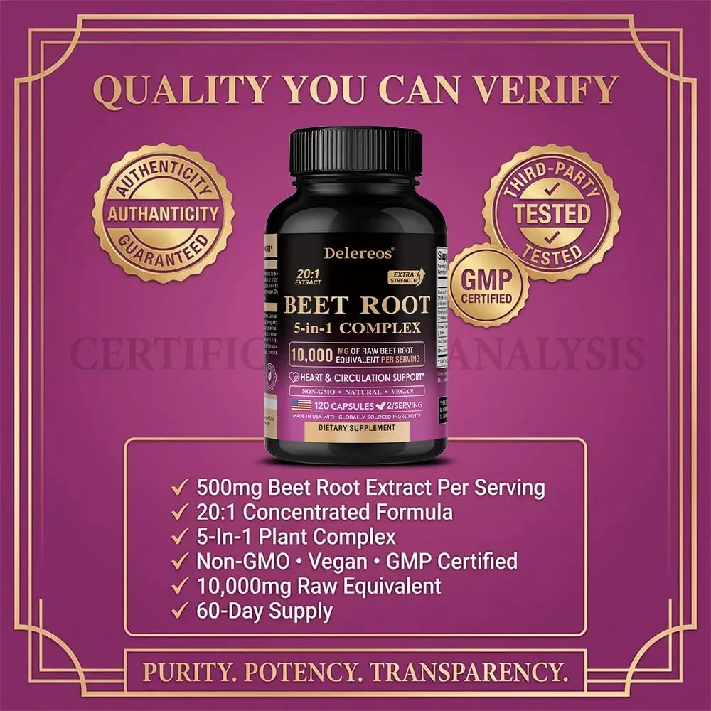 Organic Beetroot Extract Capsules 500mg Supports Blood Circulation & Heart Wellness Blood Flow Improves Immunity — image 6