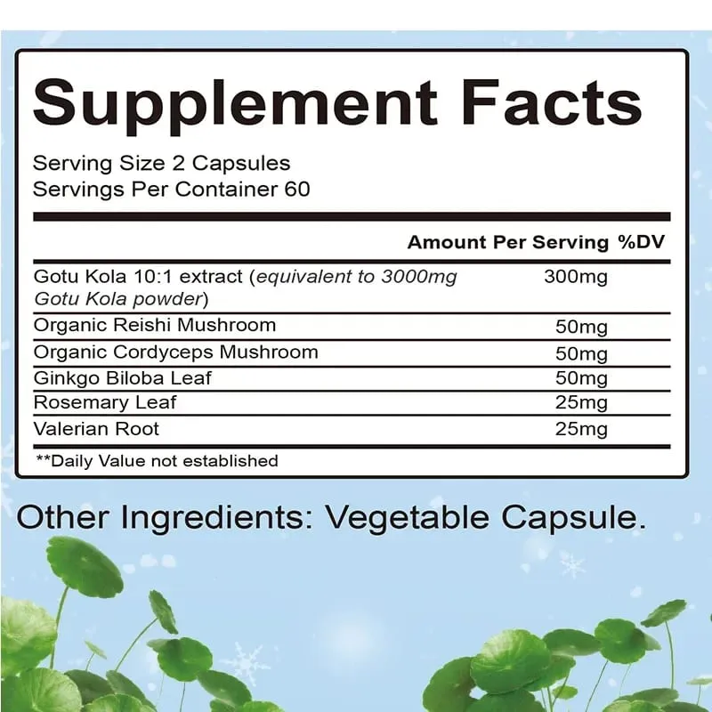 Gotu Kola Capsules - Brain Cognition Immune System Skin Energy & Circulation Supplement - Non-GMO & Gluten FreeSupplements — image 3