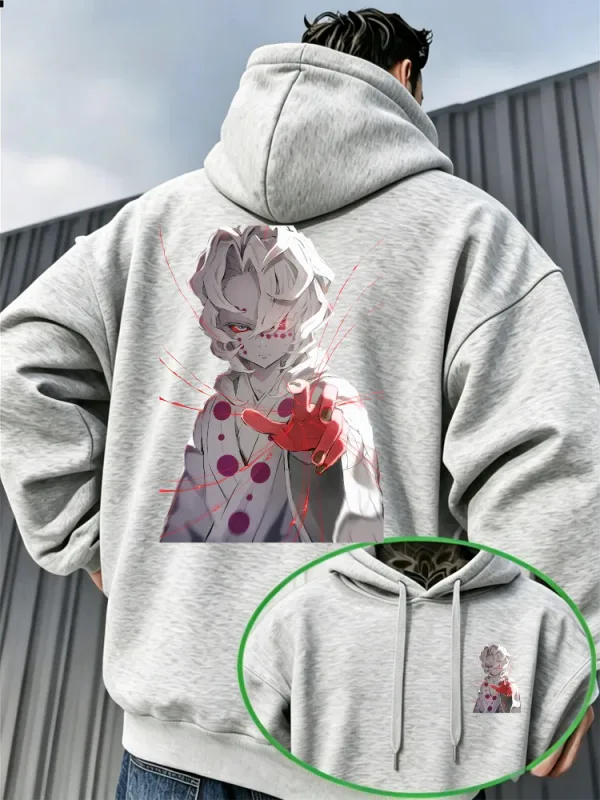 Bandai Demon Slayer Men's Hoodie Rui (Spider Demon) Print High-Quality Warm Autumn/Winter Casual Pullover Sweatshirt