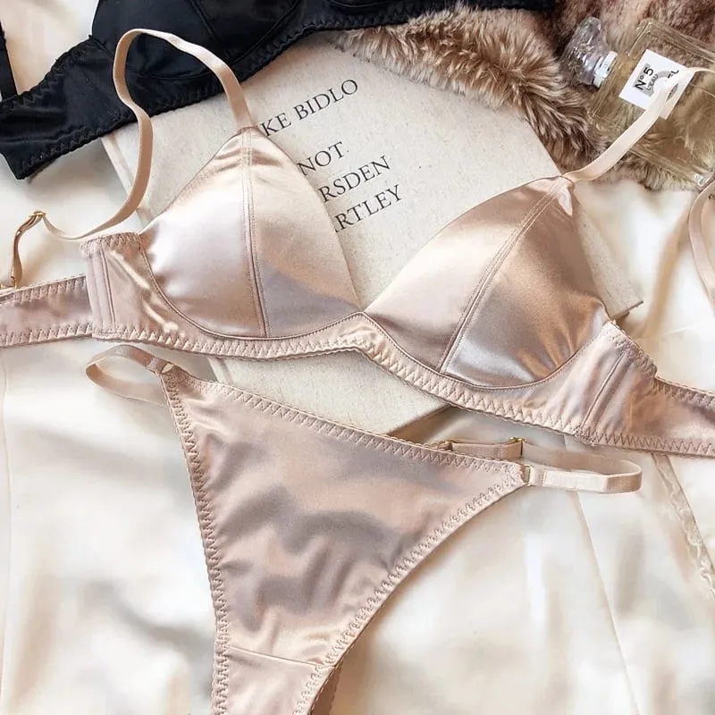 Nyári női fehérnemű szett Szexi Silken Triangle Cup vezeték nélküli melltartók French Bralette Seamless Intim melltartó és tangás fehérnemű szett — image 6