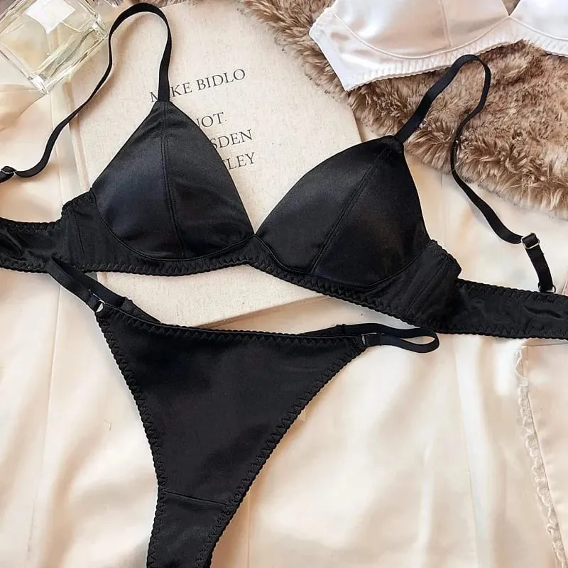 Nyári női fehérnemű szett Szexi Silken Triangle Cup vezeték nélküli melltartók French Bralette Seamless Intim melltartó és tangás fehérnemű szett
