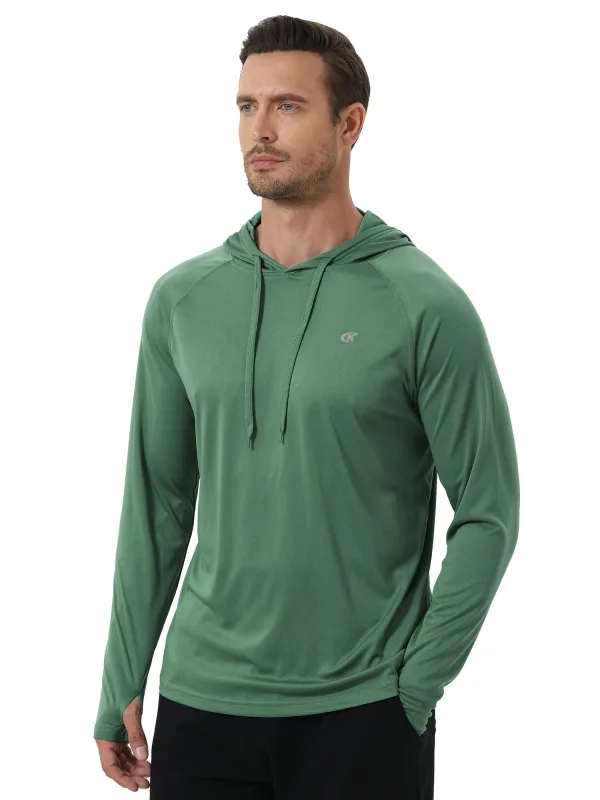 Camiseta masculina de verão com manga comprida UPF 50+ com capuz Rash Guard Camiseta de secagem rápida para esportes ao ar livre pulôver de corrida — image 2
