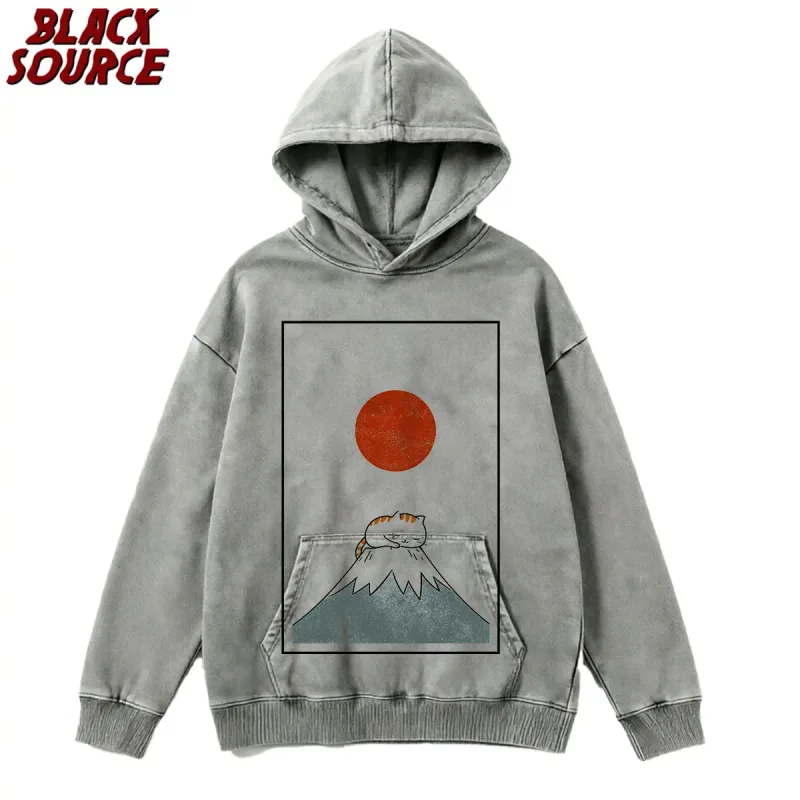 T126 Funny Cat Graphic Hoodie, Japanese Cat Printed Pullover Sweatshirt, Men's Women's Harajuku Casual Streetwear — image 18