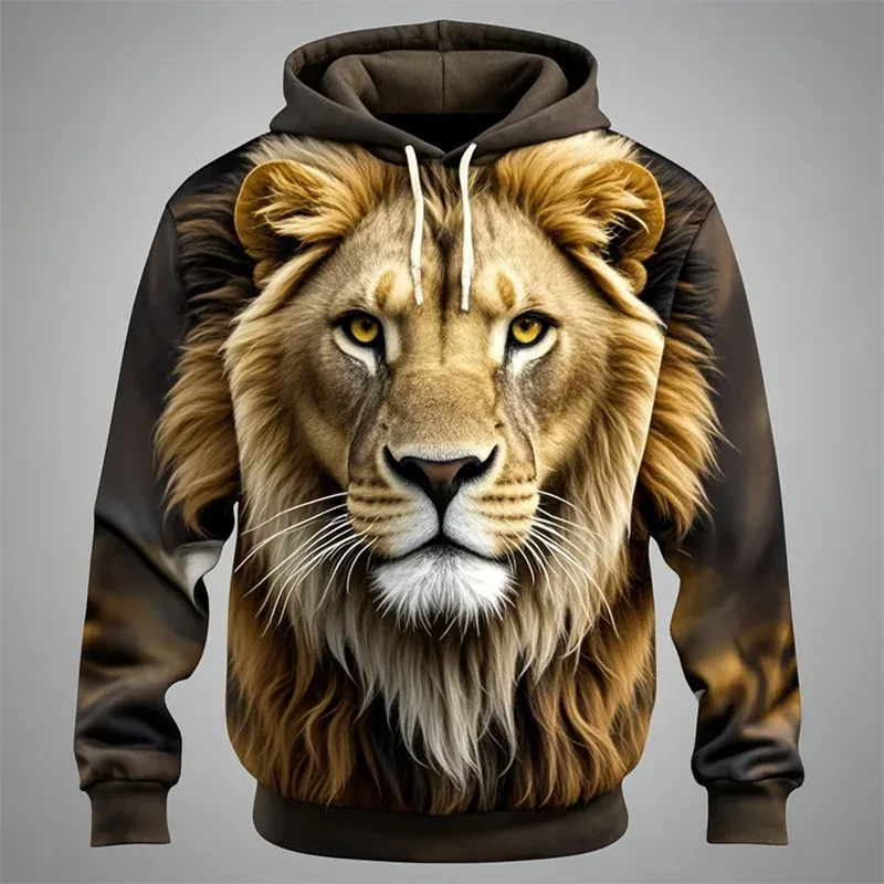 3D Lion Graphic Printed Men's Hoodie Fashion Street Hooded Sweatshirt Summer Autumn Oversized Tracksuit Pullover Casual Hoodies