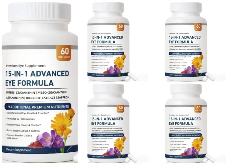 15-in-1 Advanced Eye Formula Lutein Zeaxanthin Bilberry Extract Vitamin C & E Supports Eye Health 60 Veggie Capsules for adult