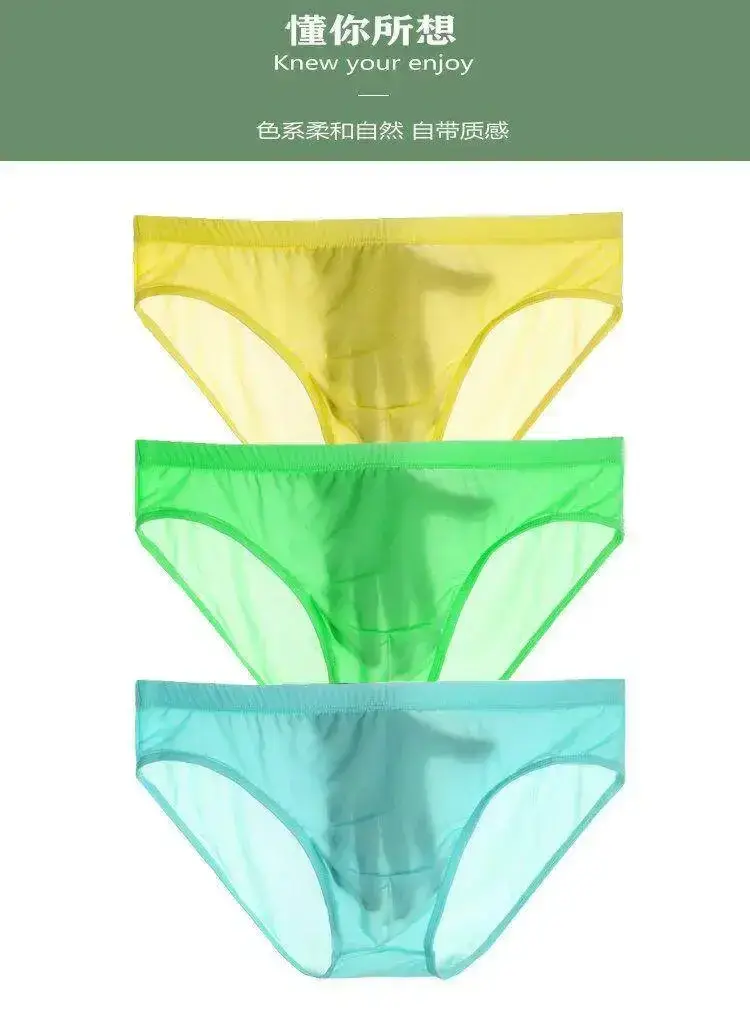 Mens Lightweight Silk See Through Bikini Briefs Solid Seamless Quick Dry Transparent Underwear Breathable Daily Intimates — image 10