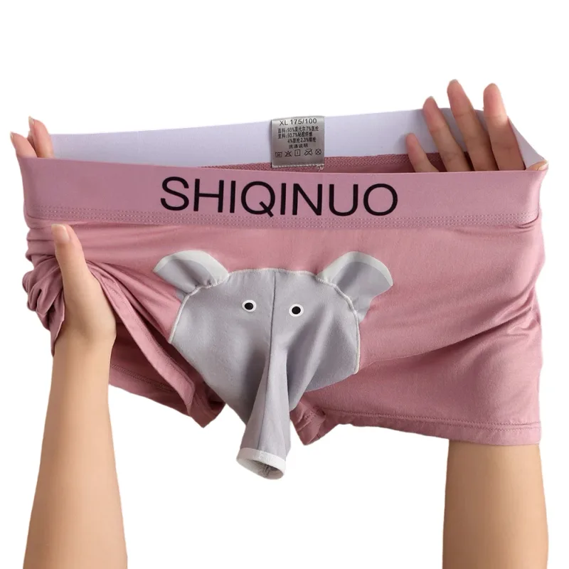 Men Cute Elephant Print Boxer Briefs Elastic Letter Waist 3D Pouch Soft Breathable Daily Sleep Home Casual Comfy Underwear Wear — image 5