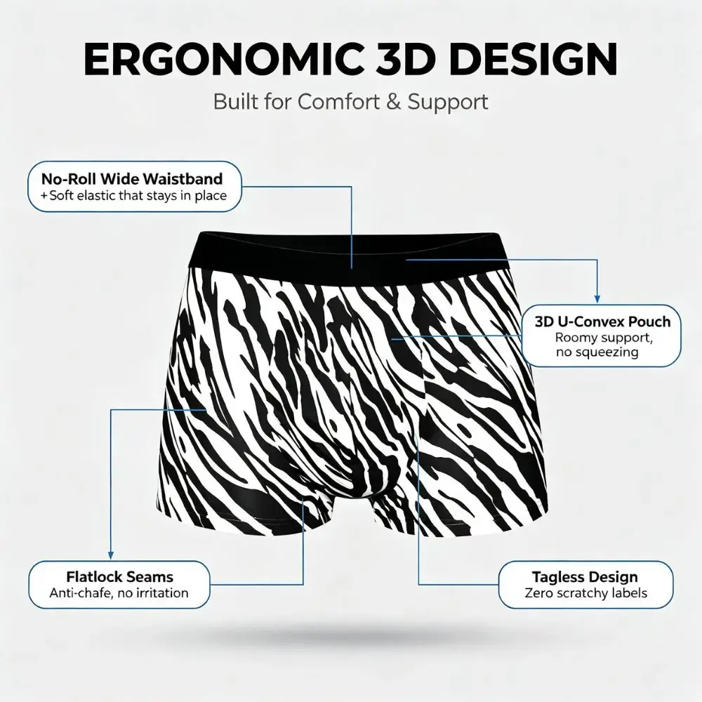 1/3Pcs Set Men's Zebra Print Ice Silk Boxer Briefs Quick Dry Breathable 3D Pouch Anti-Chafe Underwear for Gym Office Daily Wear — image 2