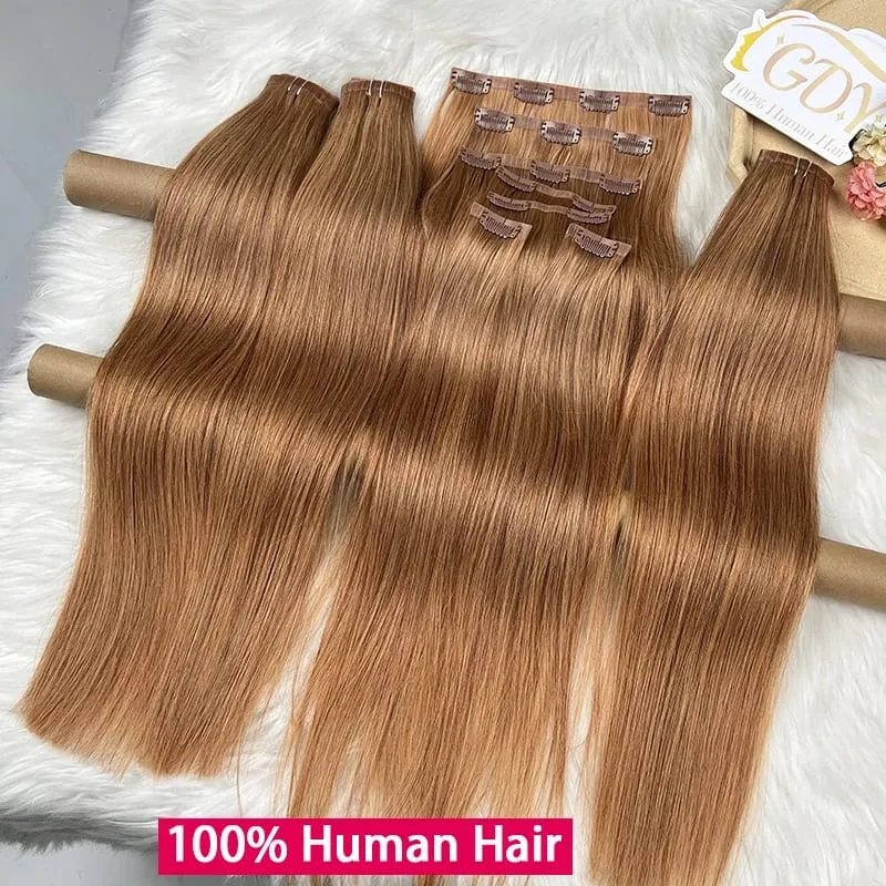#30 Color Straight Invisible Seamless Clip in Hair Extensions PU Clip Ins 7Pcs/Set 100g 100% Raw Virgin Human Hair Full Head — image 4