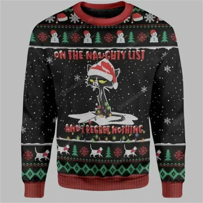 2025 Funny Cat Pattern Ugly Christmas Sweater For Men Fashion Autumn Crewneck 3D Printed Sweatshirt Loose Streetwear Pullovers — image 8