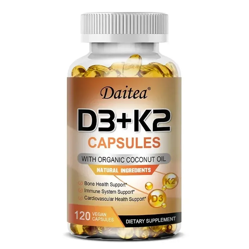 Vitamin D3 K2 Capsule - 5000 IU Vitamin D3 Promotes Strong Bones Calcium Absorption Teeth Heart Cardiovascular Health