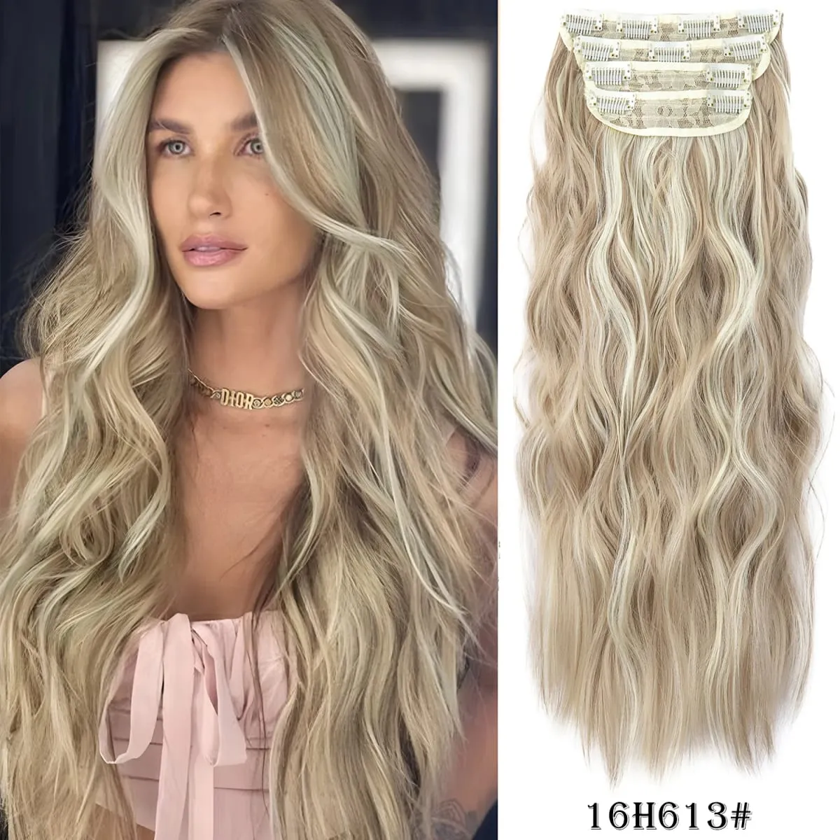 Leeons Wavy Clip In Hair Extensions 4 τμχ Φυσικά μαλακά μακριά κυματιστά Hairpieces Χοντρό διπλό κλιπ υφαδιού σε επεκτάσεις μαλλιών για γυναίκες — image 20