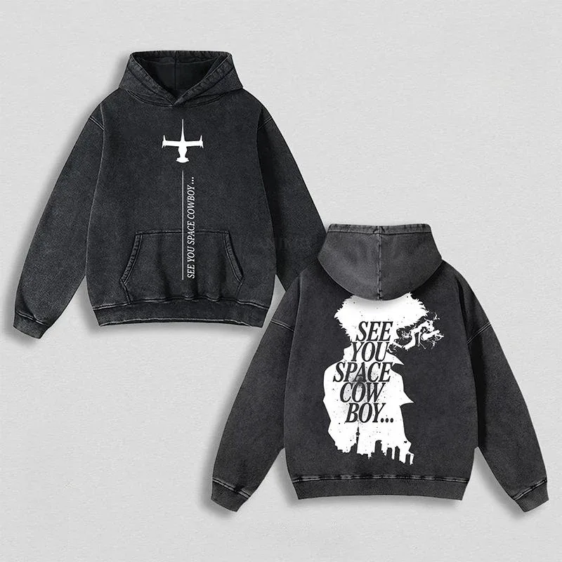 Anime Cowboy Bebop Print Graphic Hoodies Vintage Washed Oversized Hooded Sweatshirt Long Sleeves Cotton Hoodie Men Women Clothes