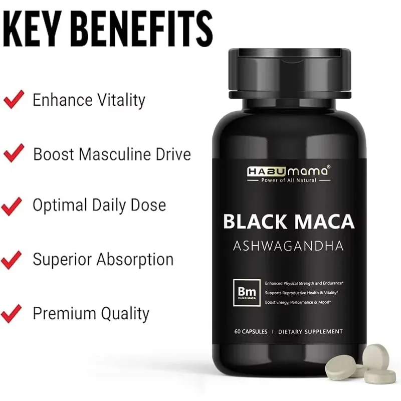 Organic Black Maca -60 Tablets 100% Pure Non-GMo Supports Reproductive Health Natural Energizer Stamina Performance Enhancer — image 4
