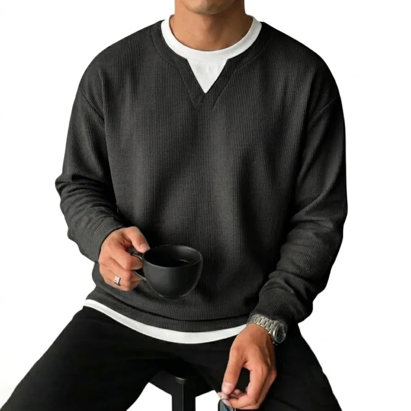 New Long Sleeve Sweatshirts for Men Casual T-Shirts Luxury Men's Coats Waffle Crew Neck Hoodie Men Poleron Breathable Tshirts — image 2