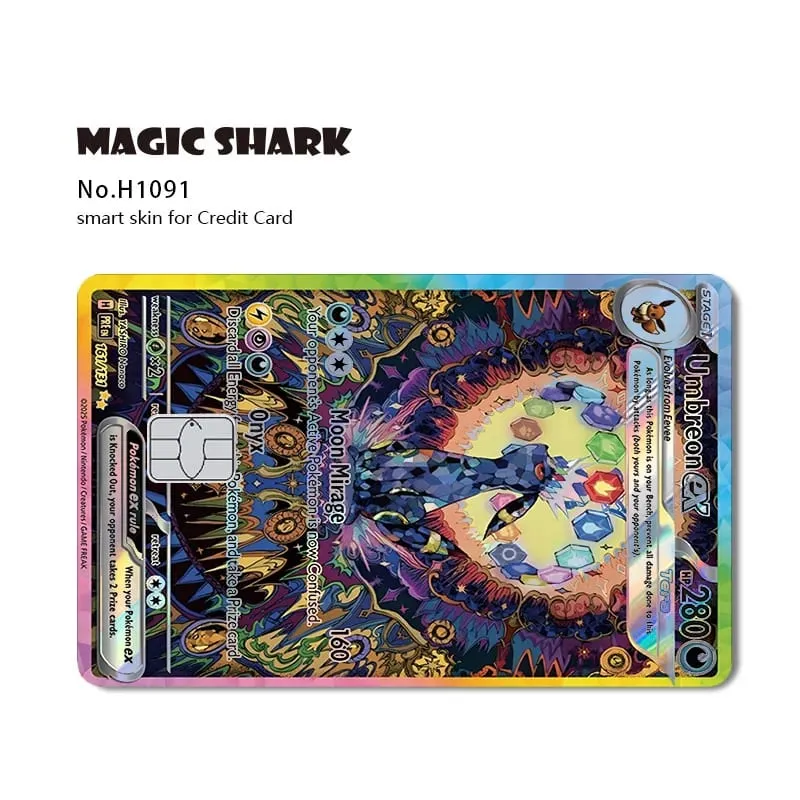 Magic Shark Mew Charizard EX Eevee Gengar Pikachu TCG כרטיס הולוגרפי לייזר מדבקה לסרטי עור לכרטיס אשראי בנקאי — image 29