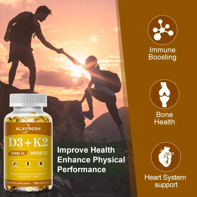 Alxfresh Vitamin D3+K2 Capsules for Immune Joints Muscles and Bones Support with Variety of Vitamins and Minerals Supplement