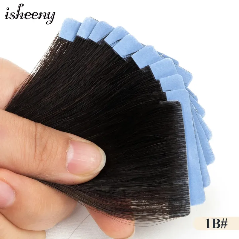 Isheeny Invisible Tape In Hair Extensions 12" 16" 20" Skin Weft Tape Ins 10pcs Natural Straight Machine Made Remy Human Hair — image 8