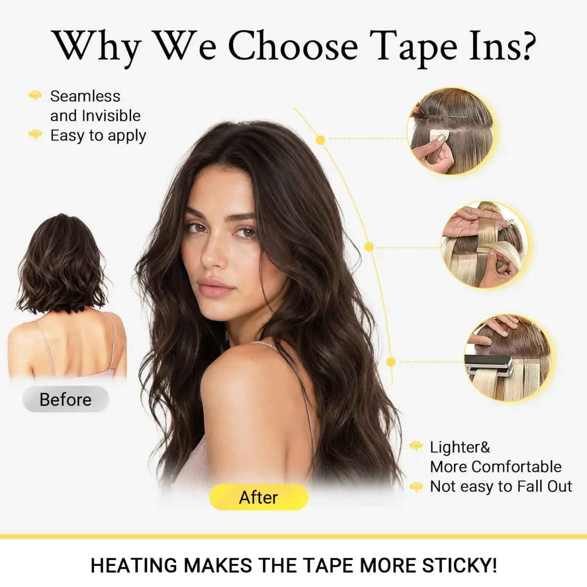 Sunmofavo Tape In Remy Human Hair Extensions Παχιά μεταξένια ίσια φυσική καφέ αόρατη ταινία 20 τμχ. — image 4