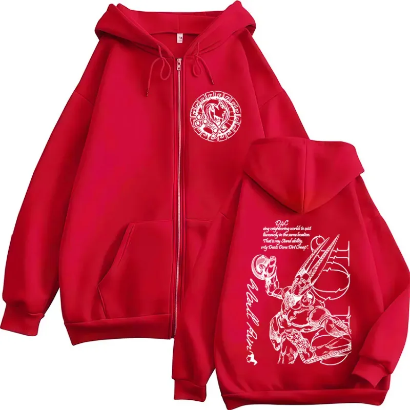 Anime Jojo Bizarre Adventure STEEL BALL RUN D4C Funny Valentine Zipper Hoodies Men Women Fashion Fleece Zip Up Sweatshirt Jacket
