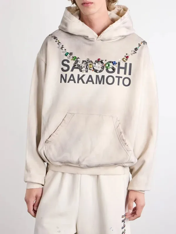 26SS Autumn Winter New Arrival Satoshi Nakamoto Hooded Sweatshirts Destructo Studded Washed Cotton Hooded Unisex Pullover — image 18