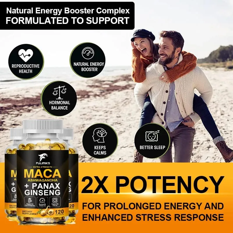 Triple Maca Blend with Ginseng & Ashwagandha Supplement Supports Reproductive Health Hormonal Balance Muscle & Stress Relief — image 6