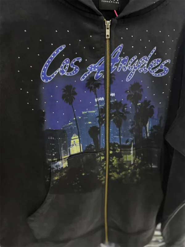 False Rhinestone Starry Sky Pattern Print Washed Zipper Loose Hoodie Street Casual Cotton Versatile Sports Trendy Sweatshirt — image 21