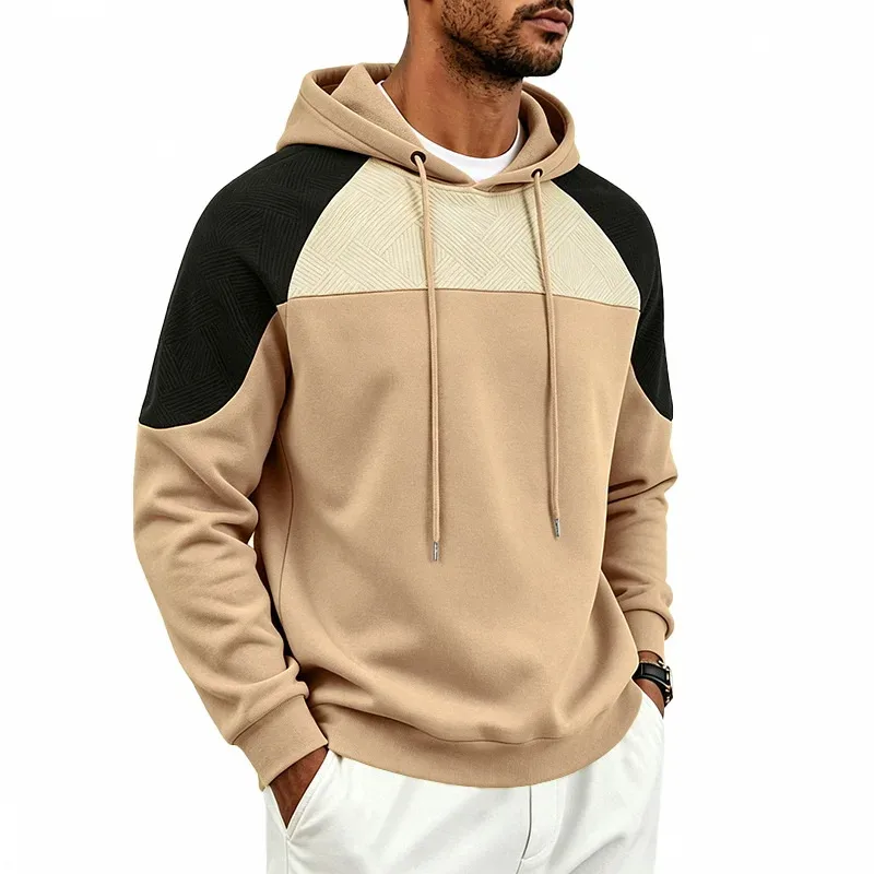 Men Patchwork Color Block Pullover Hoodie Drawstring Kangaroo Pocket Long Sleeve Loose Sweatshirt Autumn Winter Streetwear Tops — image 12