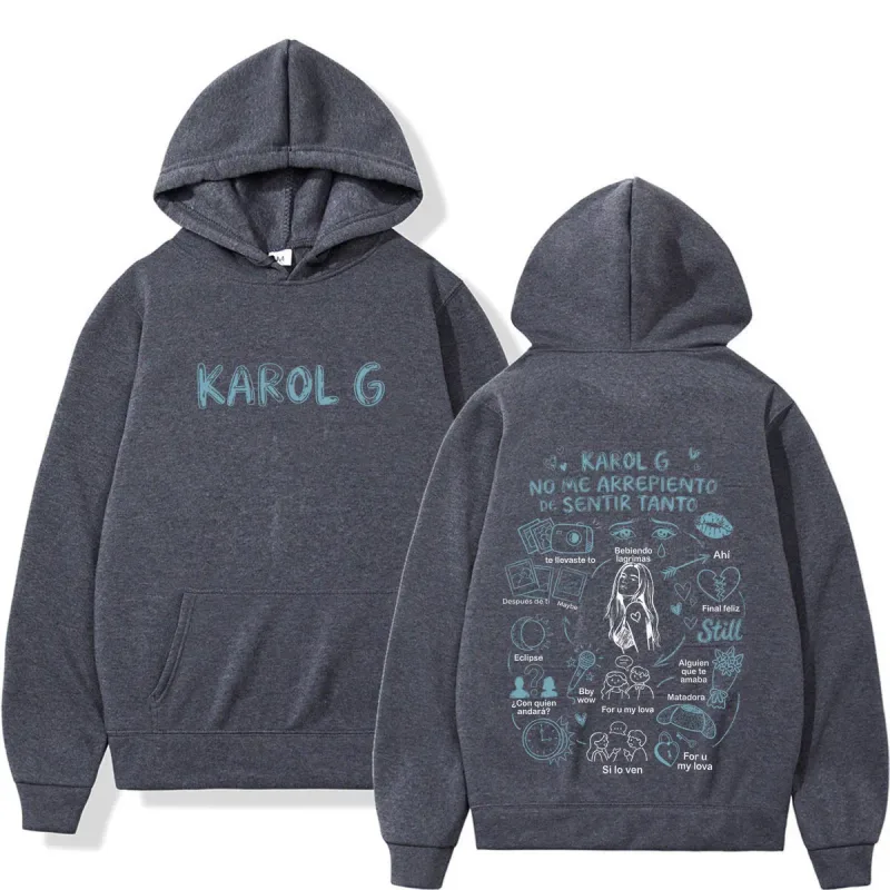 Karol G Álbum No Me Arrepiento De Sentir Tanto 2026 Impressão Moletom Com Capuz Homens Mulheres Moda Casual Pulôver Mangas Compridas Soltas Hoodies — image 7