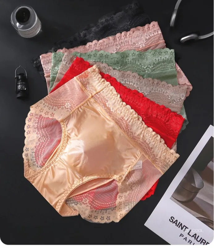 Flor renda malha oco para fora sexy roupa interior masculina de seda gelo respirável sem costura fina triângulo calças macio traceless cuecas masculinas — image 7